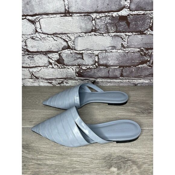 Charles Keith Blue Leather Pointed Toe Flats Mules Shoes Women Sz 38EU/7.5M US - Picture 7 of 16